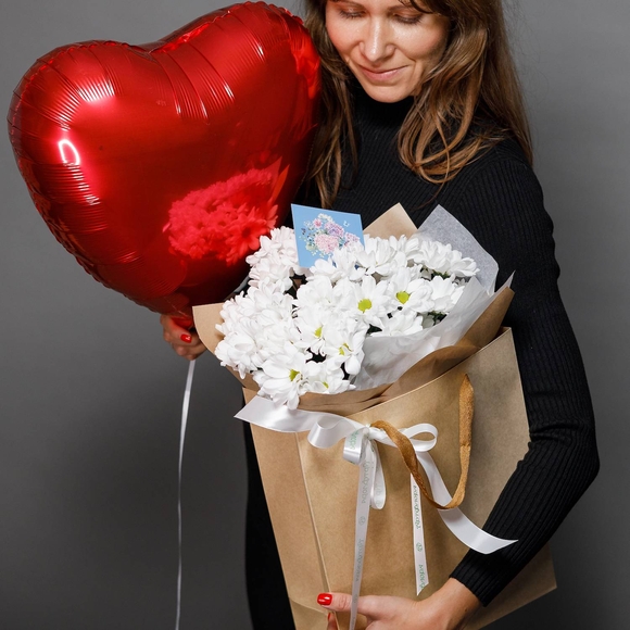 Набор с крафт-пакетом с кустовой хризантемой Бакарди (ромашка большая)