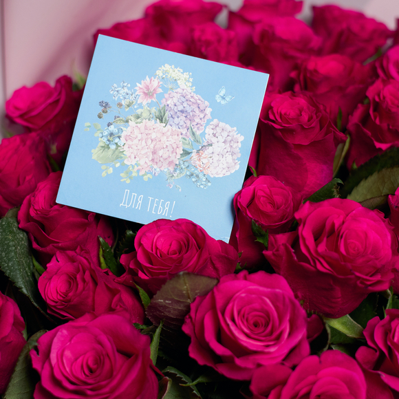 Набор размер L+ с букетом 51 розовая роза Кения (50 см) в корейской упаковке