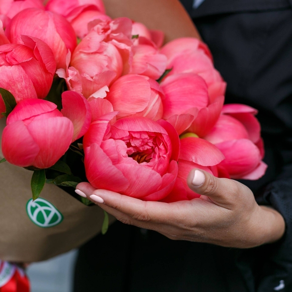 Букет из 15 коралловых пионов (Голландия)