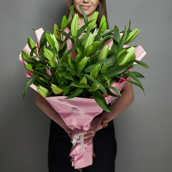 Букет из 11 белых лилий ориенталь (60 см)