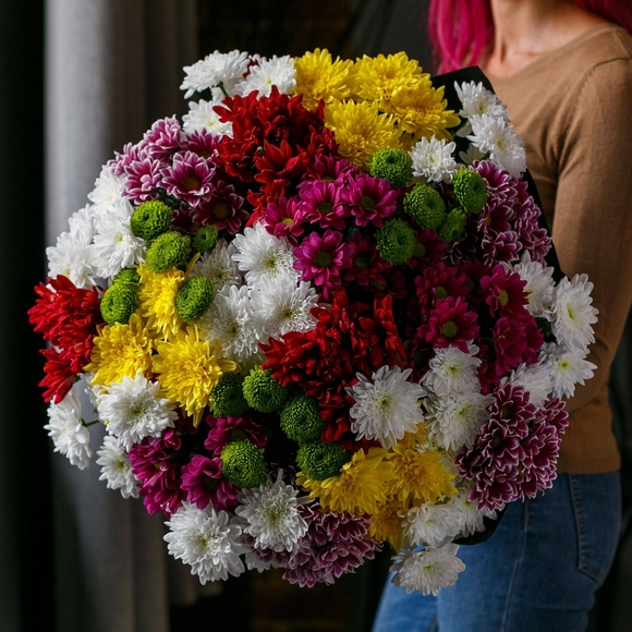 Букет из 25 кустовых хризантем микс
