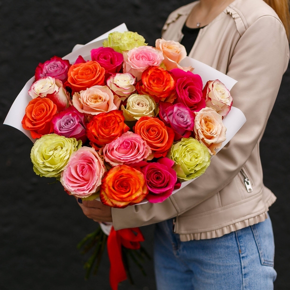 Букет из 25 роз микс 70 см (Эквадор)