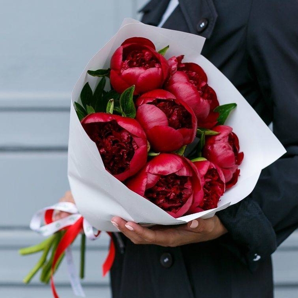 Букет из 7 бордовых пионов (Голландия). АКЦИЯ!