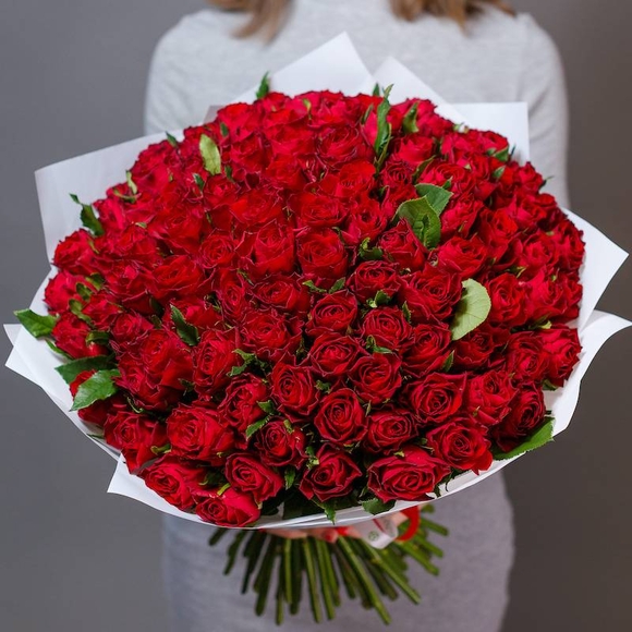 Букет из 101 красной розы Кения (35 см)