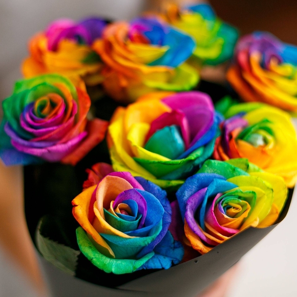 Букет из 9 радужных роз 70 см (Эквадор)