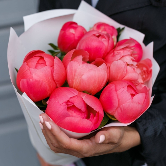 Букет из 9 коралловых пионов (Голландия)