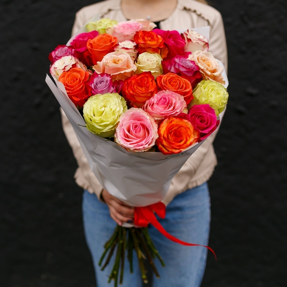 Букет из 25 роз микс 70 см (Эквадор)