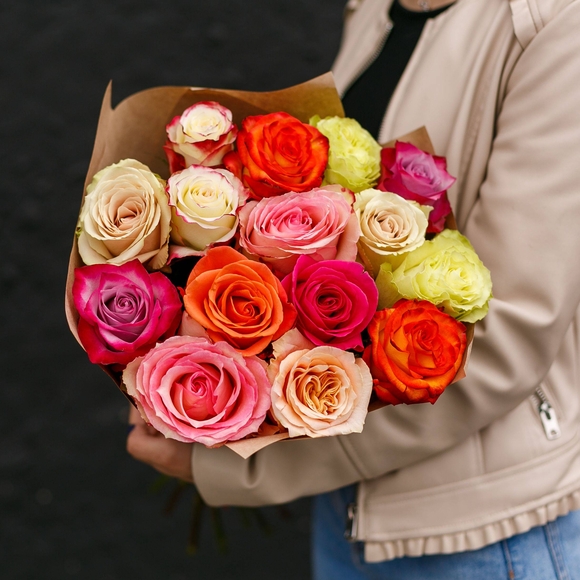 Букет из 15 роз микс 70 см (Эквадор)