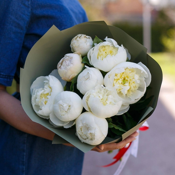 Букет из 9 белых пионов (Голландия) 