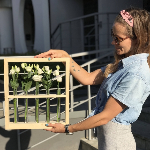 Рамка с живыми цветами натуральное дерево