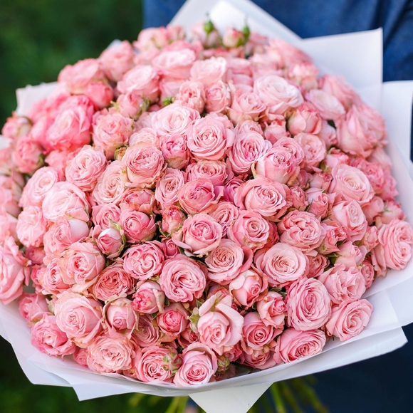 Букет из 51 пионовидной кустовой розы Мадам Бомбастик 50 см