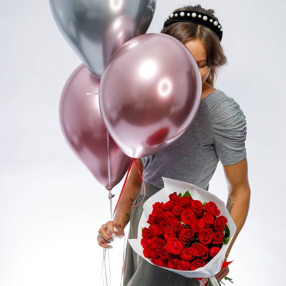 Набор размер М с букетом 35 роза Россия (40 см)