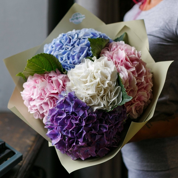 Букет из 5 гортензий микс