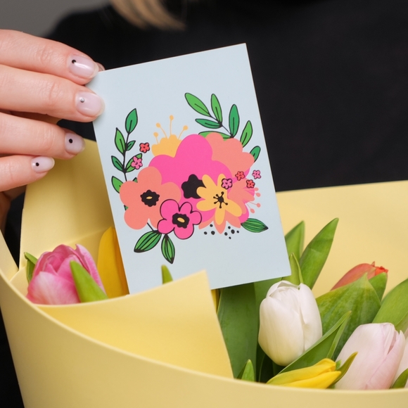 Набор размер S с букетом 15 тюльпанов яркий микс в фоамиране