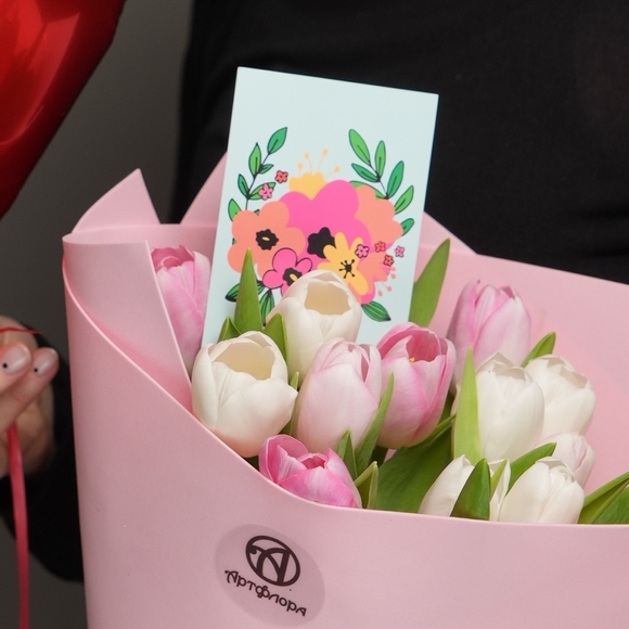 Набор размер S с букетом 15 тюльпанов нежный микс в фоамиране