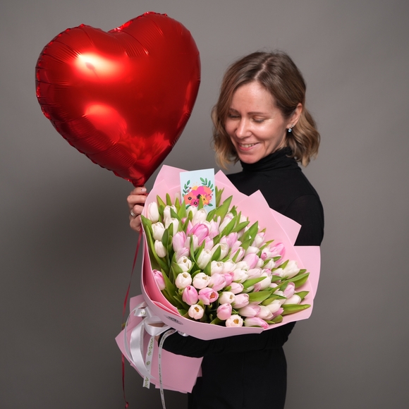 Набор размер XXL с букетом 101 нежный микс в фоамиране