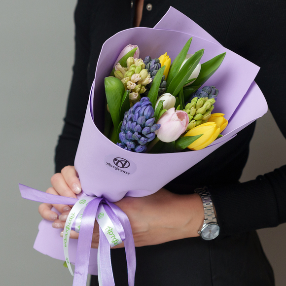 Букет из тюльпанов микс с гиацинтами в фоамиране - S