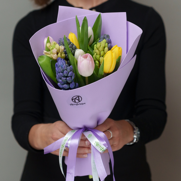 Букет из тюльпанов микс с гиацинтами в фоамиране - S