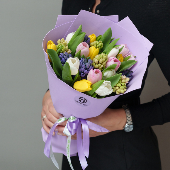 Букет из тюльпанов микс с гиацинтами в фоамиране - L