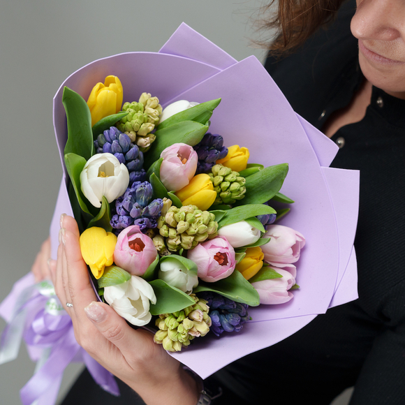 Букет из тюльпанов микс с гиацинтами в фоамиране - L