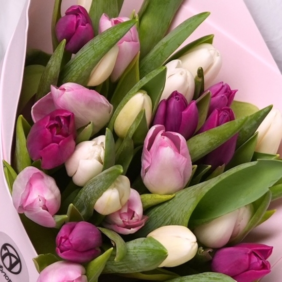 Букет из 25 тюльпанов микс нежный (Голландия) в фоамиране