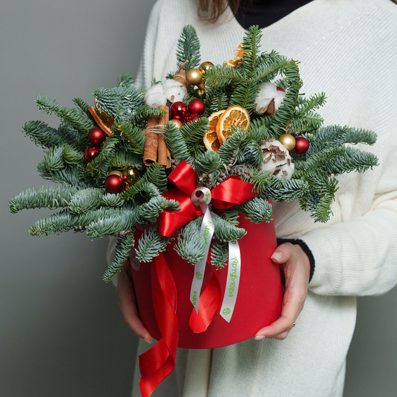 Зимняя шляпная коробка красная - L