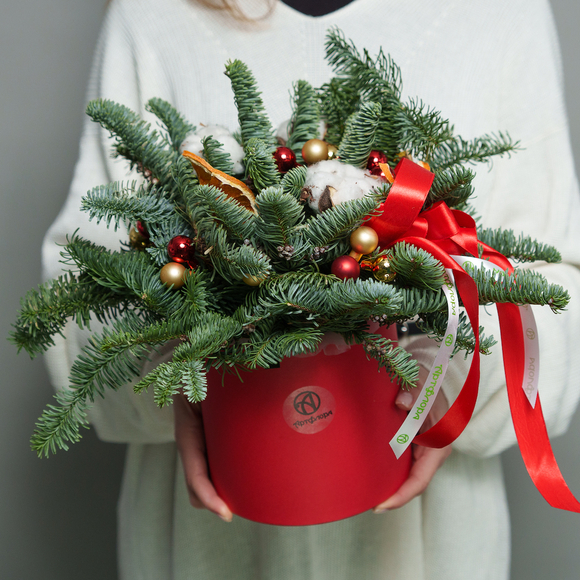 Зимняя шляпная коробка красная - М