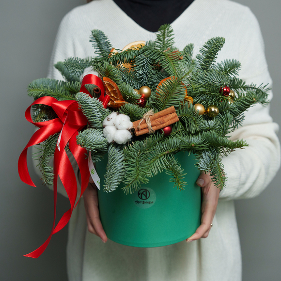 Зимняя шляпная коробка зеленая - L