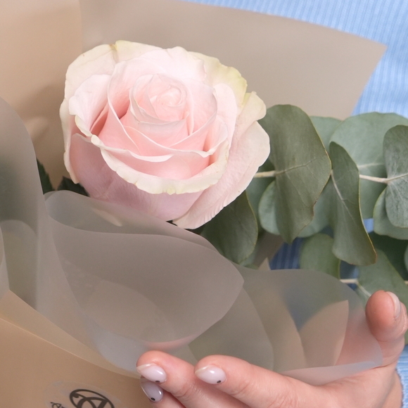 Букет из розовой розы 50 см (Эквадор) - XS в корейской упаковке