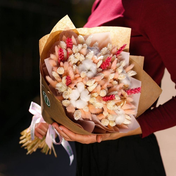 Букет из сухоцветов с хлопком - М