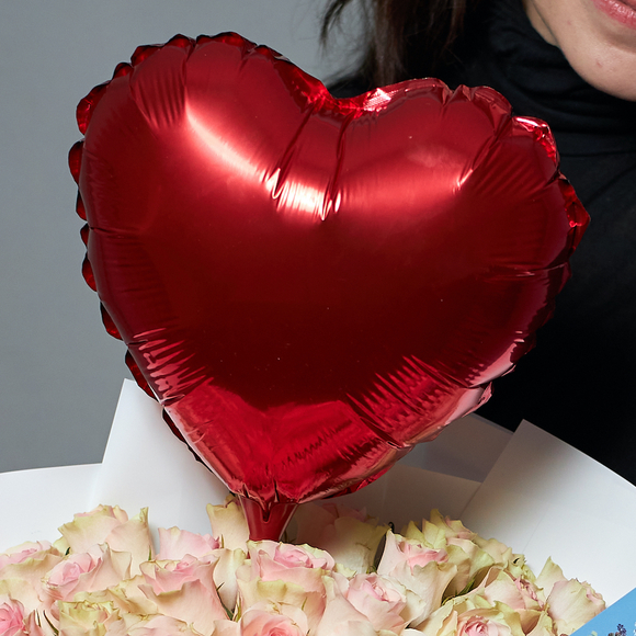 Набор размер XL с букетом из 51 розовой розы Кения (35 см) в корейской упаковке