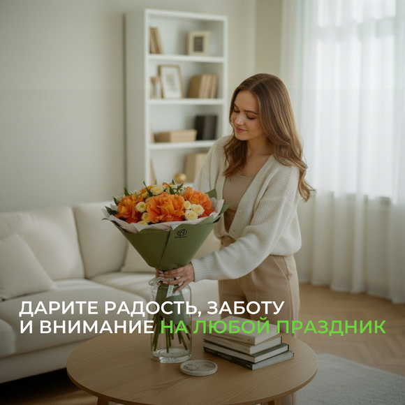 Букет из оранжевых французских роз, кустовых роз и альстромерий