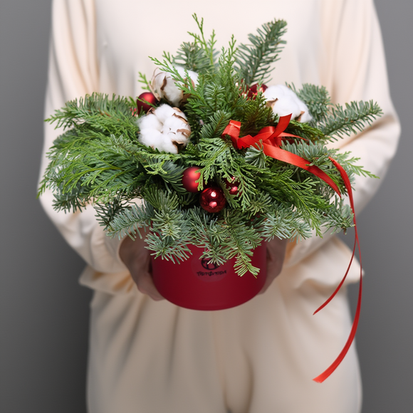 Зимняя шляпная коробка с хлопком и стеклянными шарами