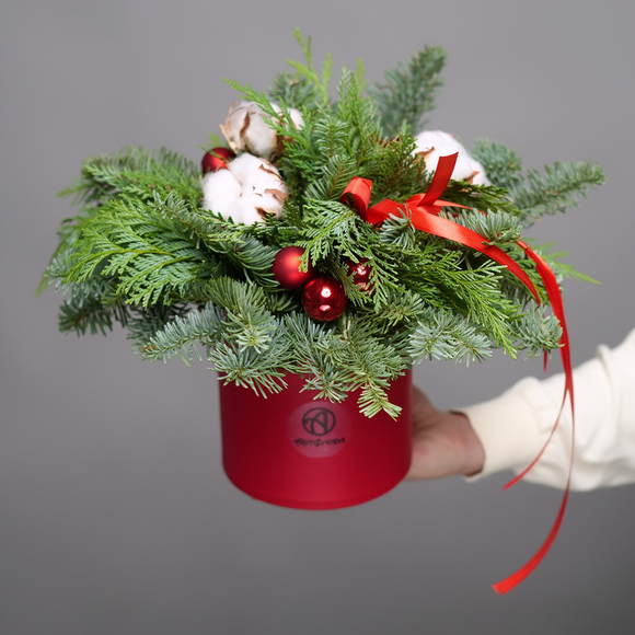 Зимняя шляпная коробка с хлопком и стеклянными шарами