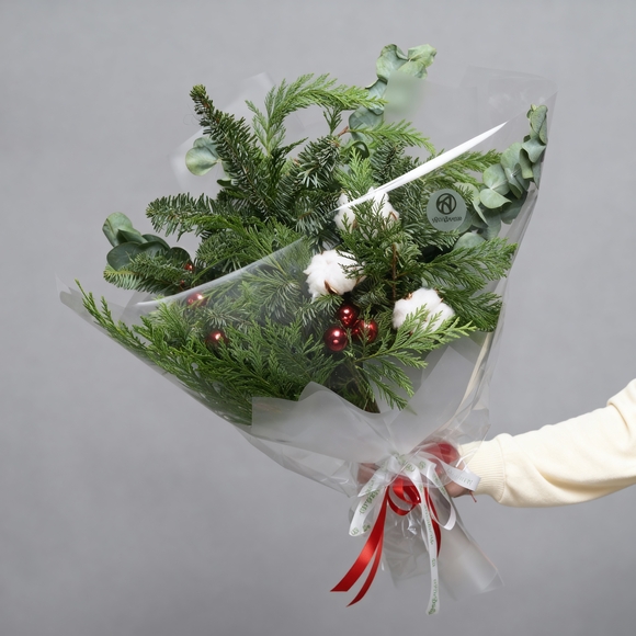 Зимний букет хвойный микс с эвкалиптом и хлопком