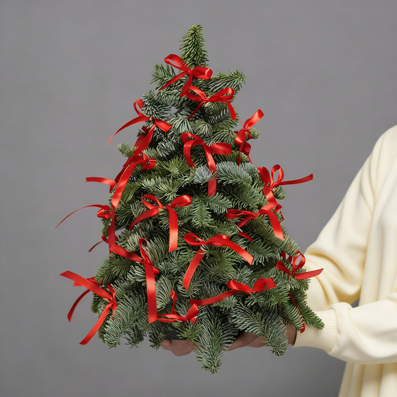 Новогодняя елочка - М (40 см) с красными бантами