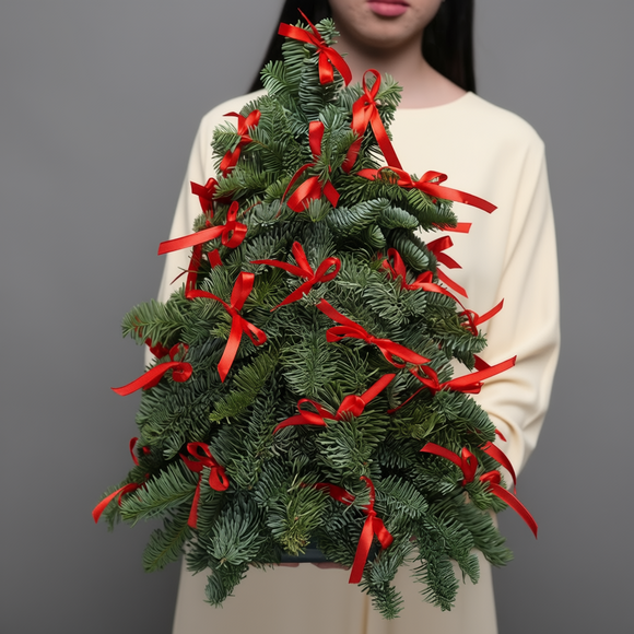 Новогодняя елочка - L (50 см) с красными бантами
