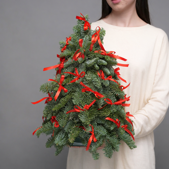Новогодняя елочка - L (50 см) с красными бантами