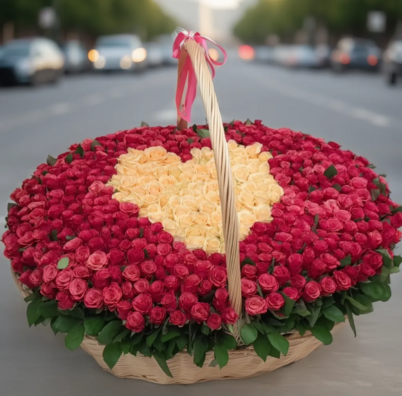 Корзина из 501 красной и белой розы (Кения)