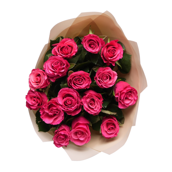 Букет из 15 малиновых роз Кения (50 см) в корейской упаковке