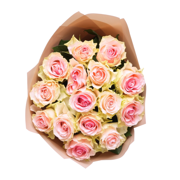 Букет из 15 светло-розовых роз Кения (50 см) в корейской упаковке