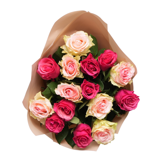 Букет из роз нежный микс Кения (50 см) в корейской упаковке