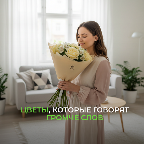 Букет из светлых французских роз и альстромерии - М