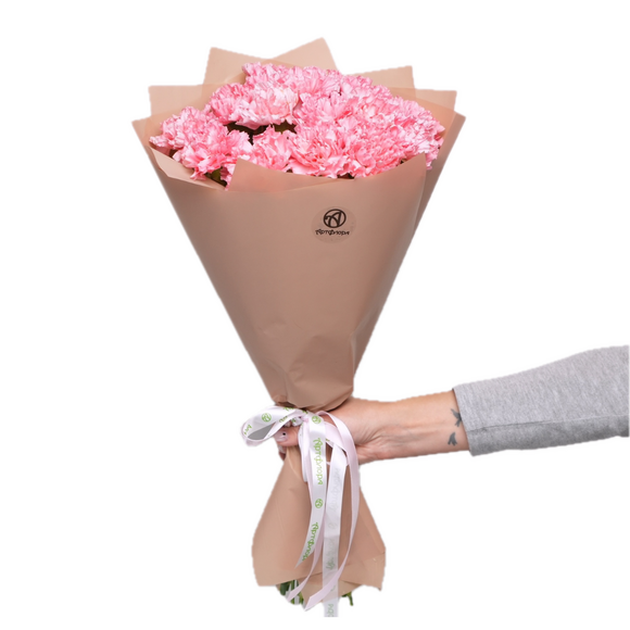 Букет из 15 розовых диантусов в корейской упаковке