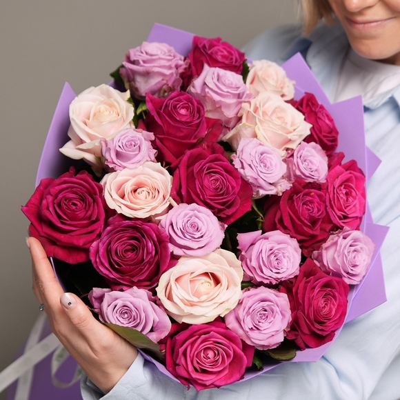 Букет из 25 роз малиновый микс 50 см (Россия) в фоамиране