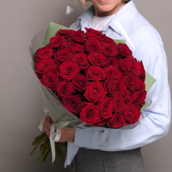 Букет из 39 красных роз 50 см (Россия) в двойной корейской упаковке