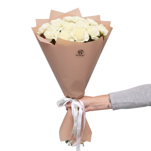 Букет из 15 белых диантусов в корейской упаковке