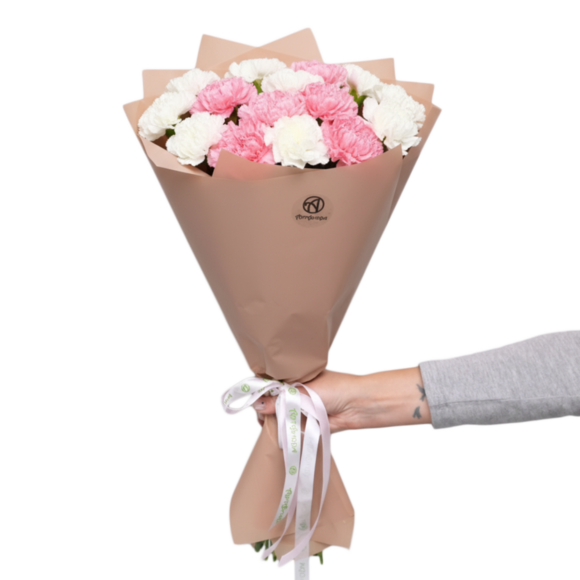 Букет из диантусов нежный микс в корейской упаковке