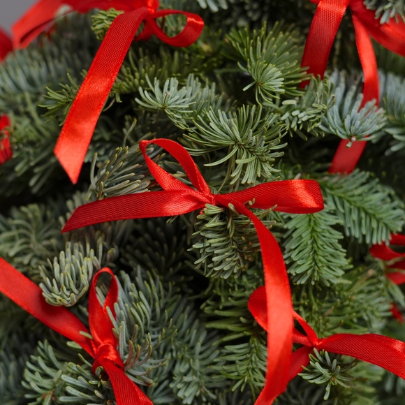 Новогодняя елочка - М (40 см) с красными бантами