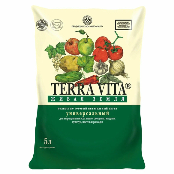 Грунт "Terra Vita Живая Земля" универсальный для рассады, для овощей, для комнатных цветов, с биогумусом, 5 л